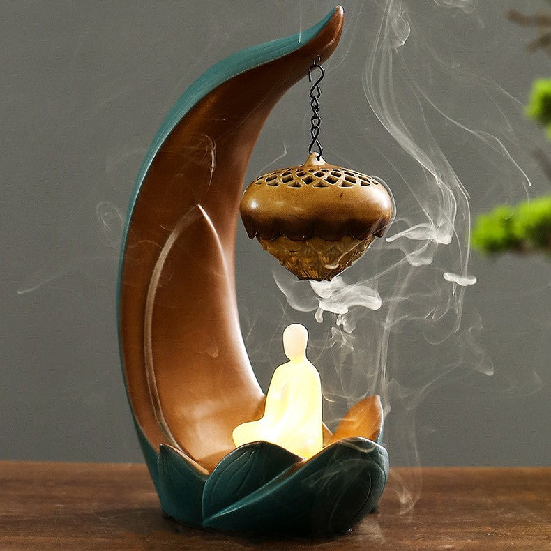 lotus flower incense burner with led light