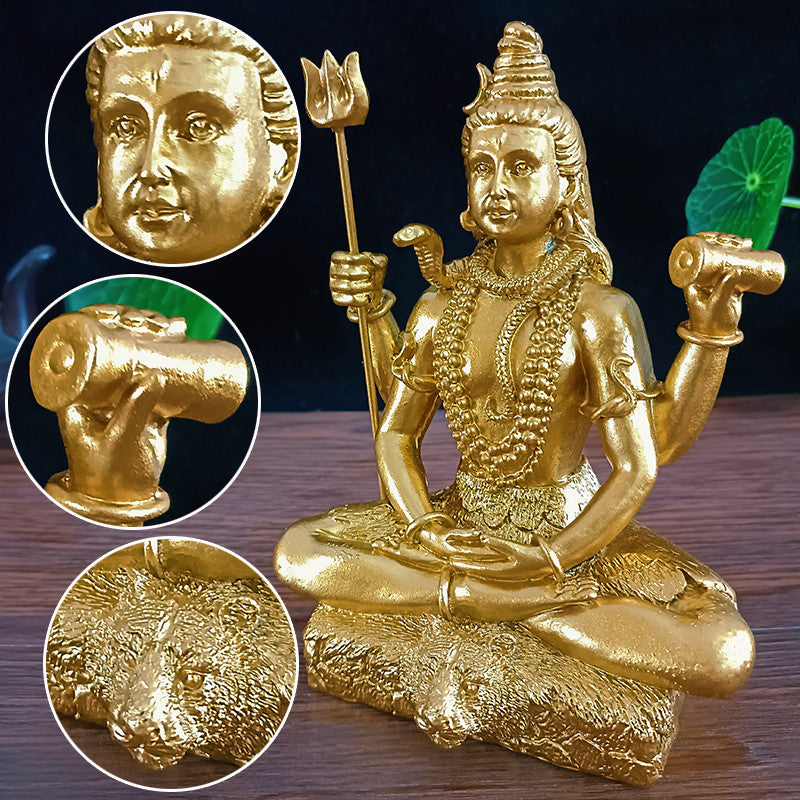 Handcrafted Shiva God Figurine Sculpture Holding Trishula and Damaru