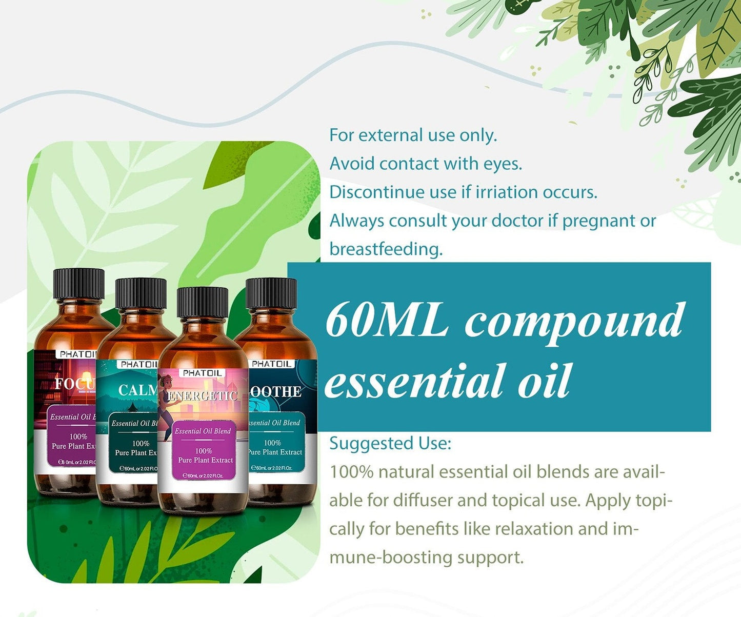 Phatoil 60ml Compound Essential Oil Pure Plant Extract With Dropper